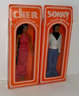 1976 Mego Sonny & Cher Poseable Dolls – Never Removed From Boxes