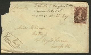 Zealand 1867 Qv Chalon 6d Brown On Cover To Uk Via Suez