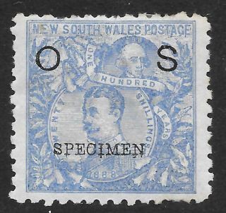 South Wales 1891 20/ - Cobalt - Blue Official With Specimen Ovpt Sg O50s