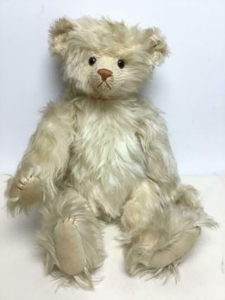 1988 Stier 18 " White Long Mohair Teddy Bear By Kathleen Wallace - Ooak 1/1