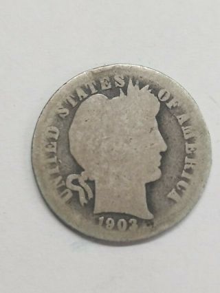 1903 - S Barber Silver Dime 10c Low Mintage Key Date