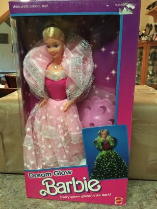 Dream Glow Barbie Doll Starry Gown Glows In The Dark 1985 Parasol Nib