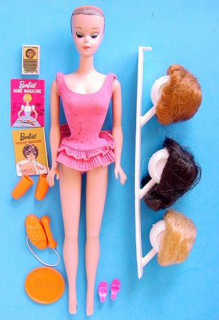 1964 Miss Barbie Doll W Gold Dot Print Suit,  Wigs,  Accessories Great Eyes,  Legs