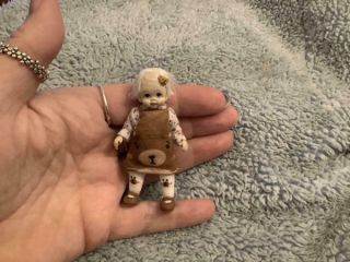 Miniature Handmade Mini Baby Girl Toddler Teddy Bear Ooak Dollhouse Jointed Doll