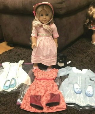 American Girl Doll Caroline,  Meet Outfit,  Birthday And Travel Dress,  Nightgown,  Cat