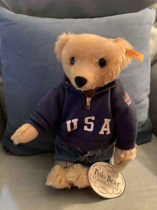 1993 Steiff Ralph Lauren Polo Varsity Teddy Bear Usa Sweatshirt