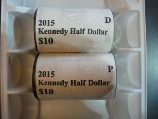 Pair (2) $10 Us Rolls 2015 P&d Kennedy Half Dollars.  Gem Uncirculated