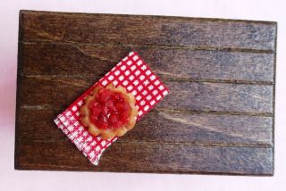 DOLLHOUSE MINIATURE ARTISAN CREATED 1/24 HALF SCALE TABLE WITH CHERRY PIE ON TOP 2