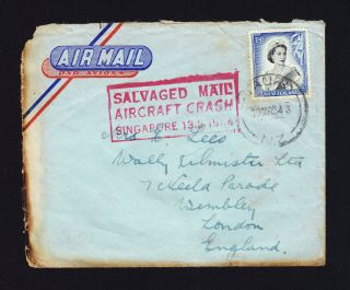 Salvage Mail Aircraft Crash Singapore Cover Taupo Zealand 1954 Disaster Mail