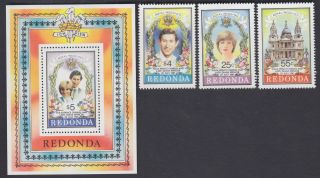 Redonda 1981 Royal Wedding Prince Charles & Lady Diana Sheet,  3v Mnh