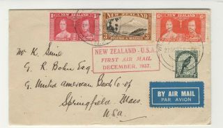 Zealand 1937 First Flight Cover To Usa