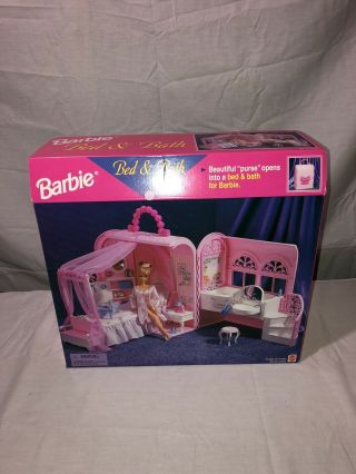 1998 Barbie Mattel - Rare Vintage - Bed And Bath Handbag House Carrier - Nib