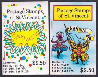 St Vincent 1975 & 1976 Carnival - Two Complete $2.  50 Stamp Booklets - (86)