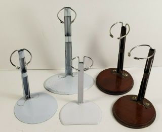 Metal Wood Doll Stands Set Of 5 Adjustable Height 6.  5 To 15 " White & Brown