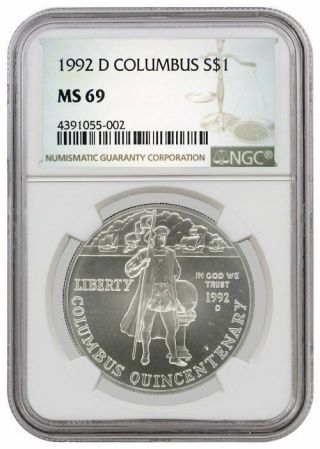 1992 D $1 Columbus Quincentenary Commemorative Silver Dollar Ngc Ms69
