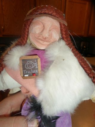 Eskimo Aleut Alaskan Yupik Handmade Art Suede Doll Fur Clay Face 12 