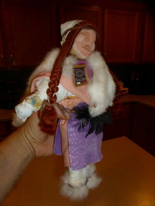 Eskimo Aleut Alaskan Yupik Handmade Art Suede Doll Fur Clay Face 12 