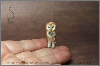 Ooak Dollhouse Miniature Barn Owl With Mouse Flocked Animal 1:12 Igma