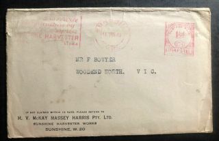 1944 Sunshine Australia Meter Cancel Cover To Woodend Harvester