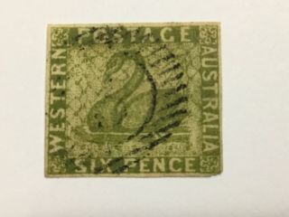 Old Stamp Western Australia 6 D Green 1854