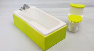 Kidcraft Doll House Furniture Lime Green White Plastic Bath Tub Flushing Toilet