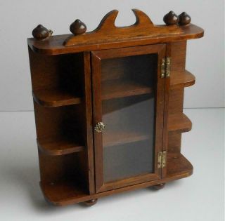 Vintage Wooden Deville Curio Cabinet For Miniatures Table / Wall Mount Dollhouse