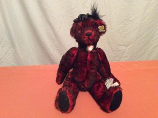 Collectible Bear - Annette Funicello - Jointed Mohair Victorian Red W Cameo/fthr