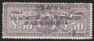 Victoria 1884 Stamp Duty 50 Pounds Wmk Upright Fiscal
