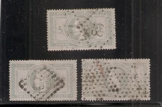 1869 France Sc 37,  5 Francs X 3 Rare Stamps,  Cv $3850.  00,  Wow