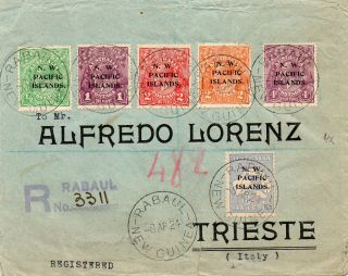 N.  W Pacific Islands 1924 Registered Combination Cover From Rabaul To Trieste