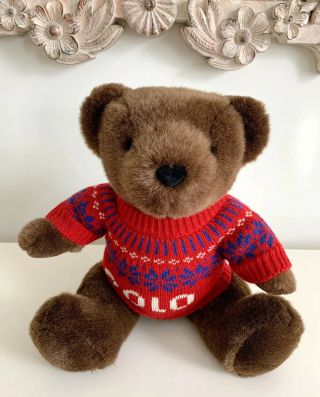 Ralph Lauren Polo 2000 Teddy Bear Red Snowflake Christmas Sweater Holiday Plush