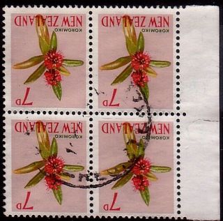 Zealand 1967 7c Inverted Watermark Block Of 4. . .  36526