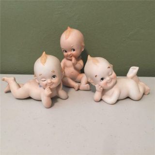 3 Lefton Kewpie Dolls - Piano Babies - Blue Wings