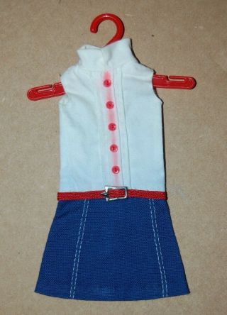 Vintage 1965 Model 1912 Mattel Barbie Skipper Cookie Time White Blue Dress Red