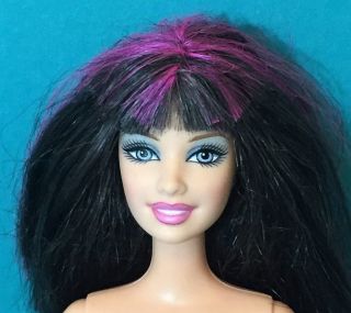 Barbie Raquelle Black Hair Pink Streaks Bangs Nude Doll Fashion Fever Ooak Play