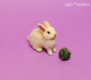 Ooak 1:12 Dollhouse Miniature Bunny Rabbit Pet Animal Furred Handmade Realistic