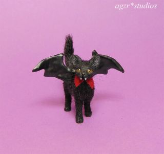 Ooak 1:12 Dollhouse Miniature Cat Kitten Bat Vampire Furred Handmade Realistic