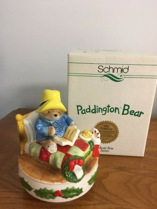 Schmid Paddington Bear Music Box Figurine Night Before Christmas