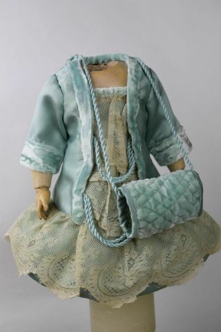 Gorgeous Antique Doll Dress And Muff,  German French Bebe Doll