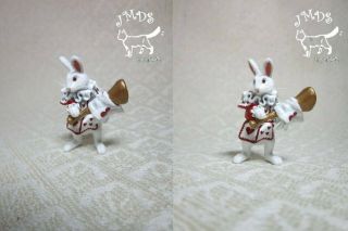 Ooak Dollhouse Miniature Handmade White Rabbit,  Cat Realistic 1:12 By Jmds