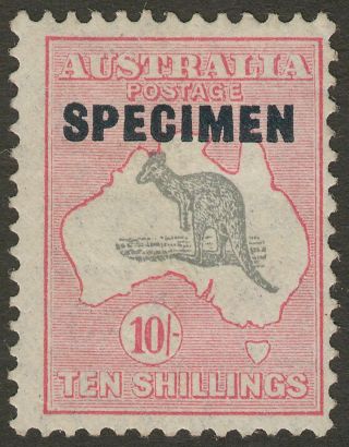 Australia 1932 Kgv Roo 10sh Grey And Pink Specimen Sg136s Watermark Cofa