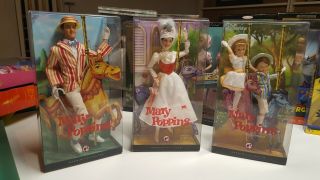 Disney Mary Poppins Barbie Set - Mary,  Bert,  Jane & Michael Pink Label - 2007