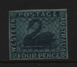 Australian States Western Australia Early 4d Blue Imperf Swan Stamp Mounted