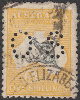 Australia 1915 Kgv Roo 5sh Grey,  Yellow 2nd Wmk Perf Os Sg O37 Cat £225