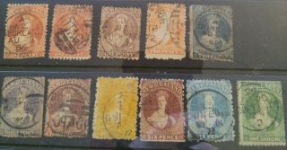 Zealand 1862 Qv Chalons Complete Set,  Postmarks,  Great Postal History