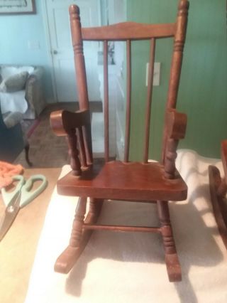 15 and 16 inch Brown Wooden Doll or Bear Rocking Chairs 2