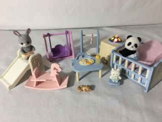 Calico Critters/sylvanian Families Nursery,  Light Up Crib,  Toys & 2 Babies
