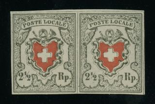 Switzerland 1850 Poste Locale 2 1/2rp Black/red Pair Mng  Sign.  Willy Balasse