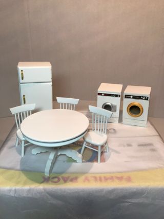 Dollhouse Miniature Refrigerator Table Chairs Washer And Drier