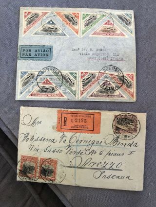 2 Rare 1930’s Mozambique Portuguese Colonial Postal Covers To Italy
